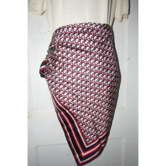 DIOR Red White Navy Trotter Print Logo Silk Scarf - Picture 8 of 9